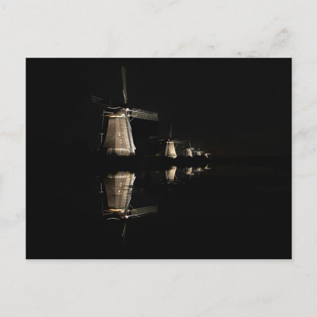 Moinhos de vento iluminados no cartão postal Kinde (Frente)