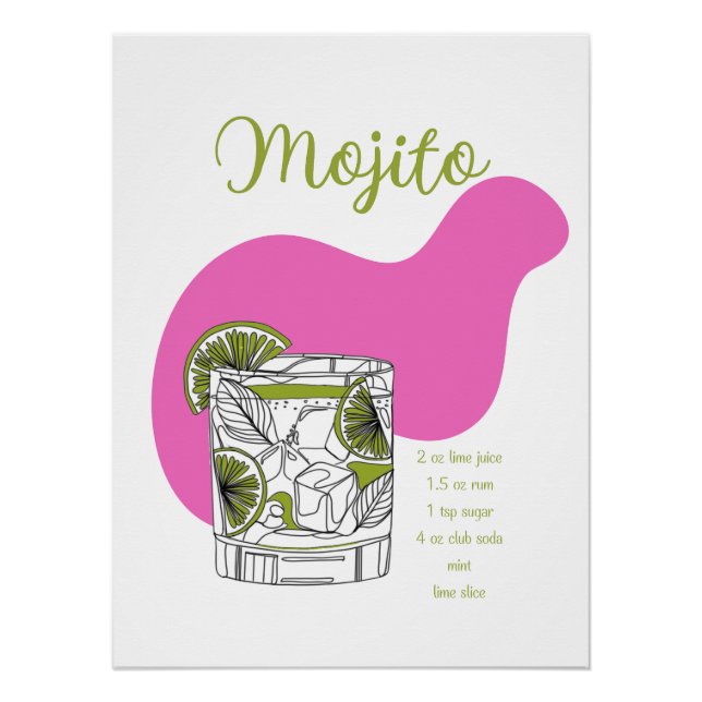 Mojito Recebe Impressão de Arte de Parede, Cocktai (Frente)
