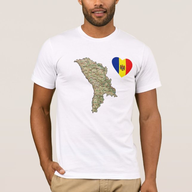 Moldávia Flag Heart and Map T-Shirt (Frente)