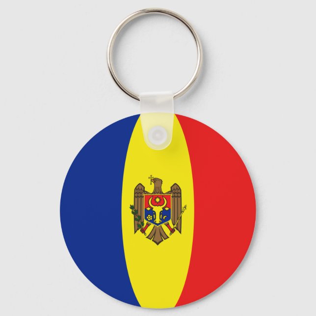 Moldova Fisheye Flag Chaveiro (Frente)