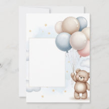 Moldura de Convite Balões Pastéis Urso Teddy Fofo