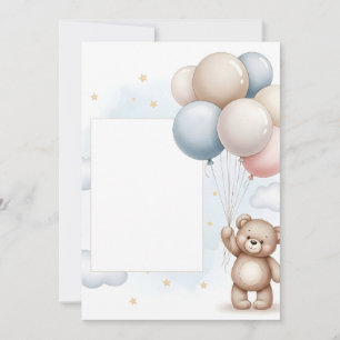 Moldura de Convite Balões Pastéis Urso Teddy Fofo