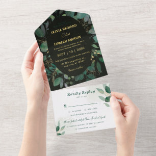 Moldura de folhagem com Rsvp dourado e Casamento P