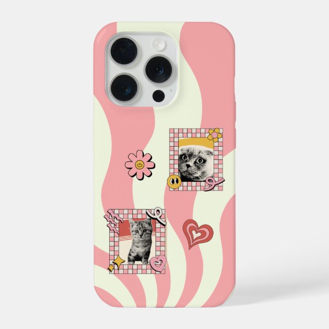 Moldura de gato retrô rosa e nostálgica (Verso)