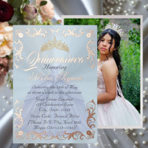 Moldura Elegante & Foto em Azul Pastel Quinceanera