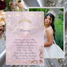 Moldura Elegante & Foto em Quinceanera Rosa Pastel