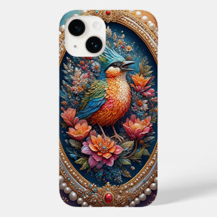 Moldura em estilo retrô com pássaro colorido