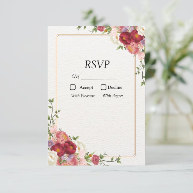 Moldura Flor de Ouro com lindas flores RSVP (Em pé/Frente)