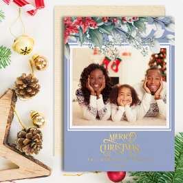 Moldura Floral Azul Foto de Férias de Natal Alegre