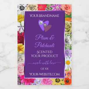 Moldura Floral Colorida Rótulos de Produto Roxo Co