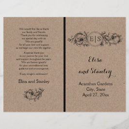 Moldura floral de cartolina Kraft com iniciais