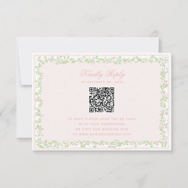 Moldura Floral Rosa com Laço e Código QR RSVP (Frente)