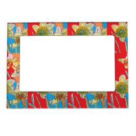 Moldura Magnética Daffodil Floral Blue Red Yellow art Quadro magnéti