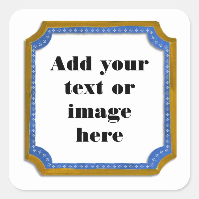 Moldura Marrom e Azul Adicione o Seu Texto Adesivo (Frente)