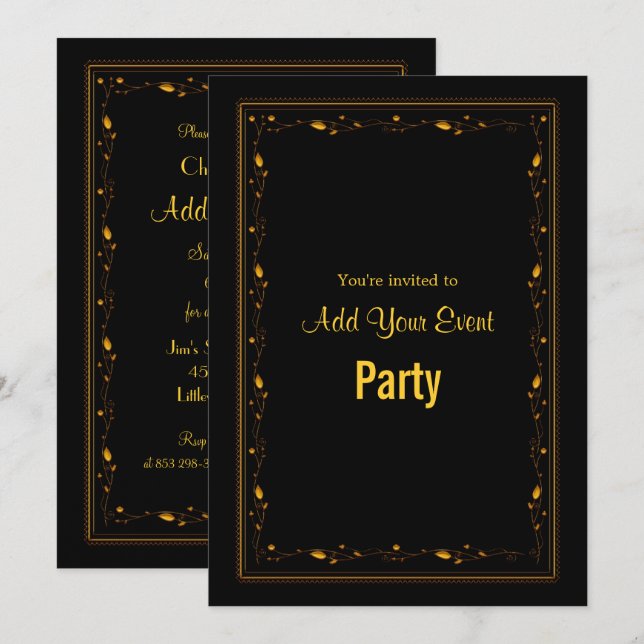 Moldura Ornamentada Preta e Dourada Convite de Fes (Frente/Verso)
