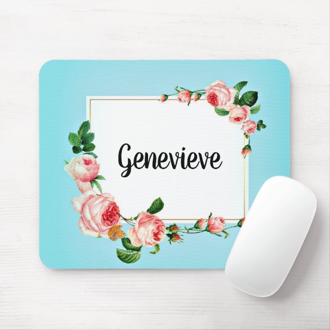Moldura Rosa Azul Seu Nome País Mousepad (Com mouse)