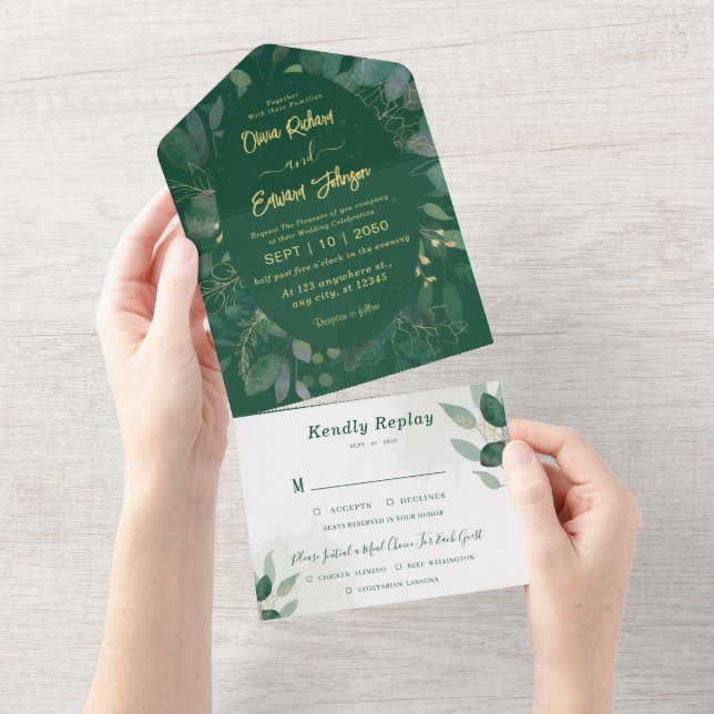 Moldura verde com ouro Rsvp e Casamento Verde (Aba destacável)