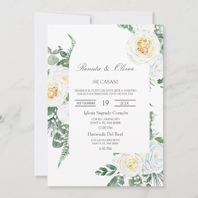 Moldura verde Convite para Casamento Espanhol (Frente)