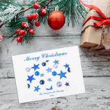 Molduras azuis de decoração de Natal com cartão de