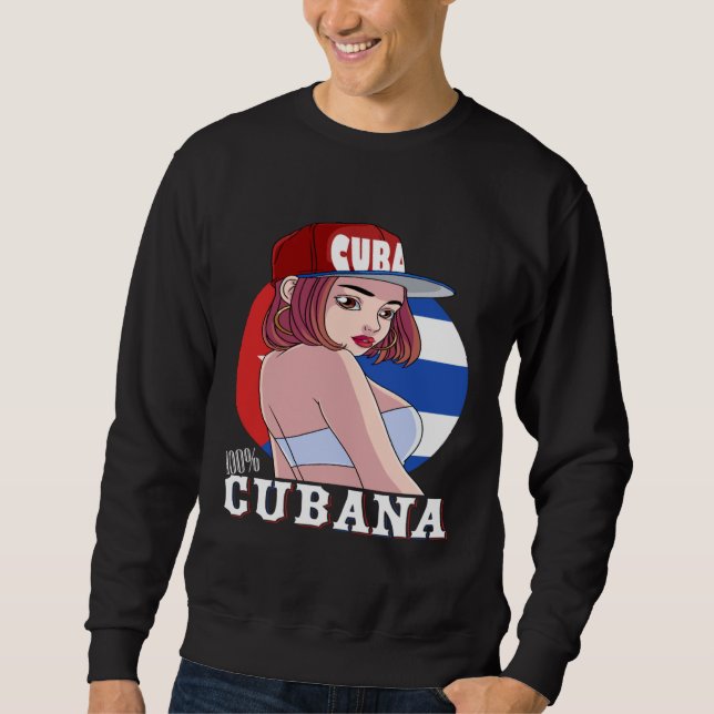 Moletom 100 Cubana Strong Girl Cuba Flag Pride (Frente)