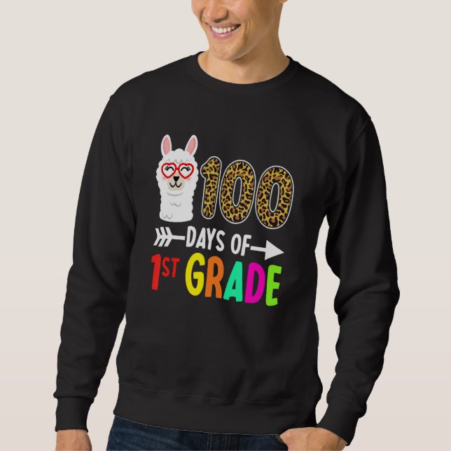 Moletom 100 Days Of 1st Grade Llama Kids 100th Day Of Scho (Frente)