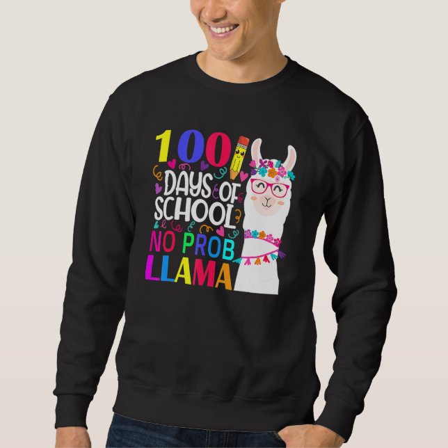 Moletom 100 Days Of School No Probllama Llama Happy 100th  (Frente)