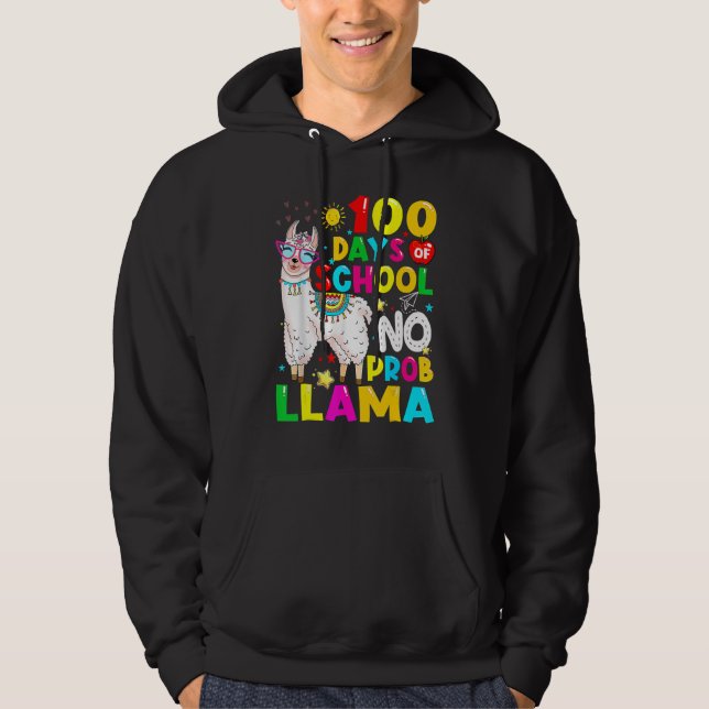 Moletom 100 Days Of School Shirt No Probllama Llama 100th  (Frente)