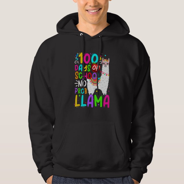 Moletom 100 Days Of School Shirt No Probllama Llama 100th  (Frente)