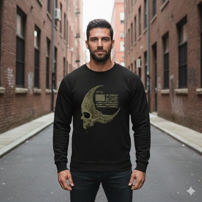 Moletom 1776 American Flag Skull Crescent Moon T-Shirt (Criador carregado)