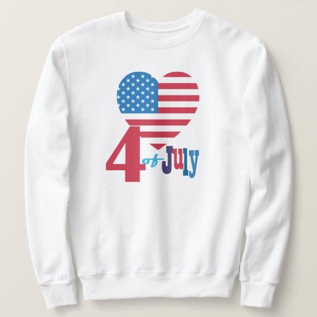 Moletom 4 de julho American Flag Heart Flag Fireworks (Frente do Design)