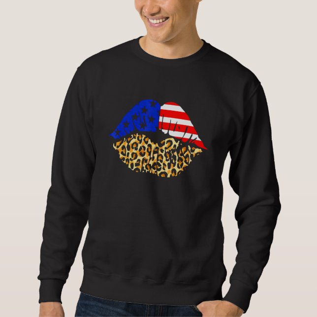 Moletom 4 de julho Lábios bandeira americana Leopard Patri (Frente)