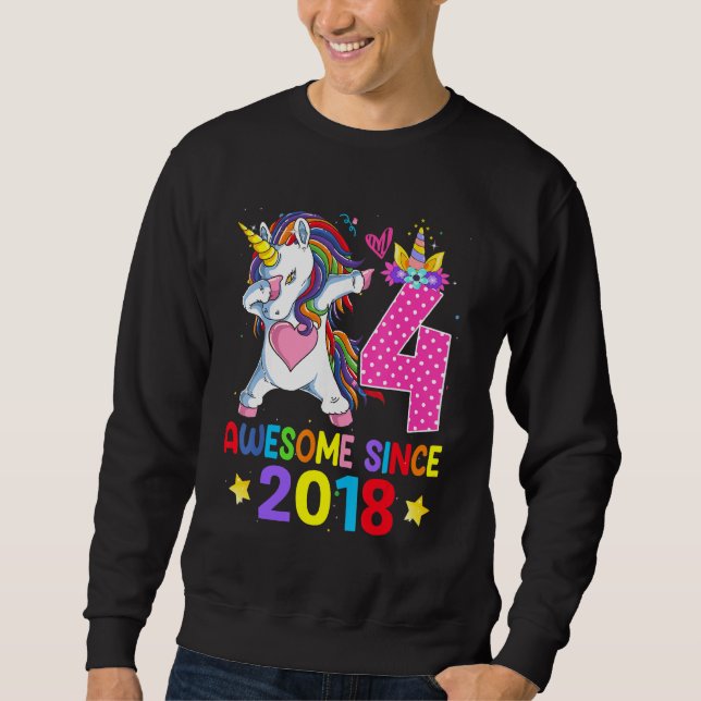 Moletom 4 Incrível desde 2018 Dabbing Unicorn 4º aniversár (Frente)