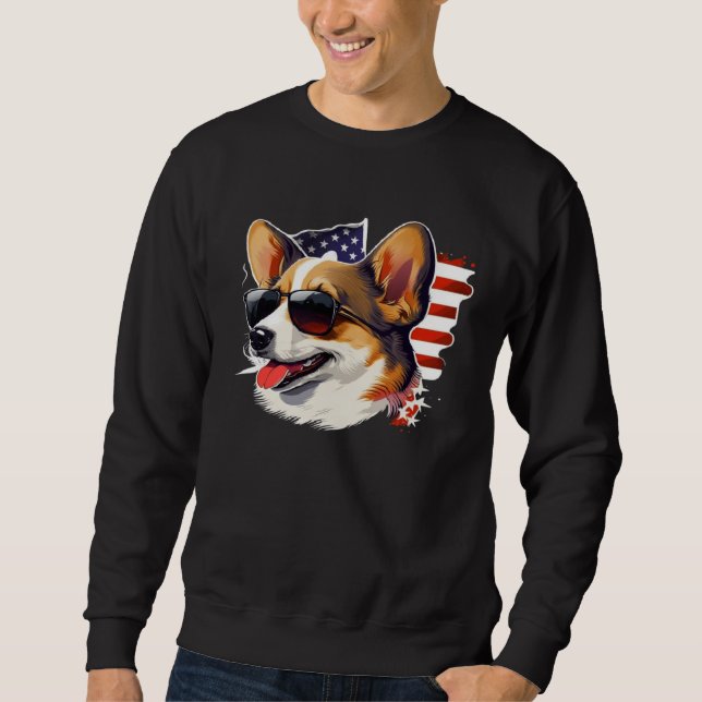 Moletom 4th Of July Corgi American Flag Dog (Frente)