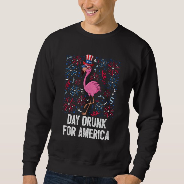 Moletom 4th Of July Day Drunk Flamingo US Flag Freedom Pat (Frente)