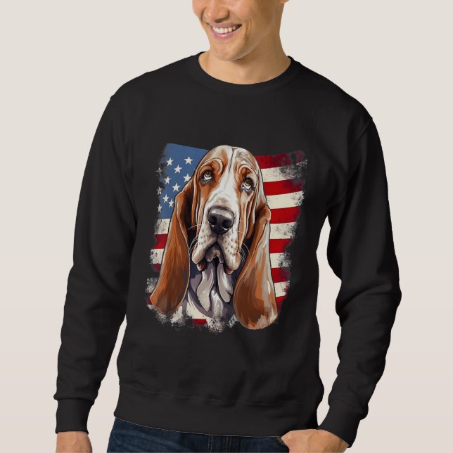 Moletom 4th Of July US Flag Basset Hound Dog (Frente)