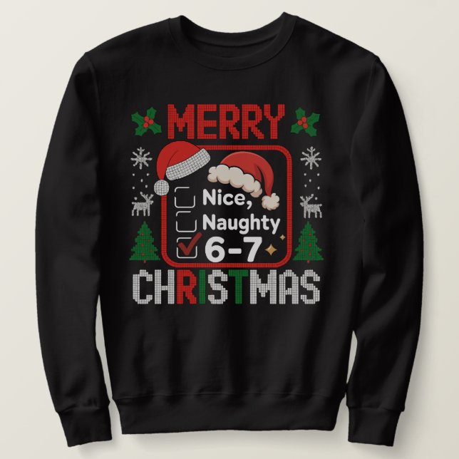 Moletom 67 Meme Natal Divertido Bom Mau Seis Sete 6 7 (Frente do Design)
