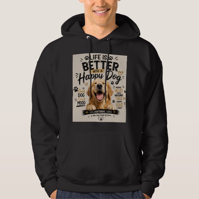 Moletom A Vida é Melhor com Design de Cães Felizes (Frente)