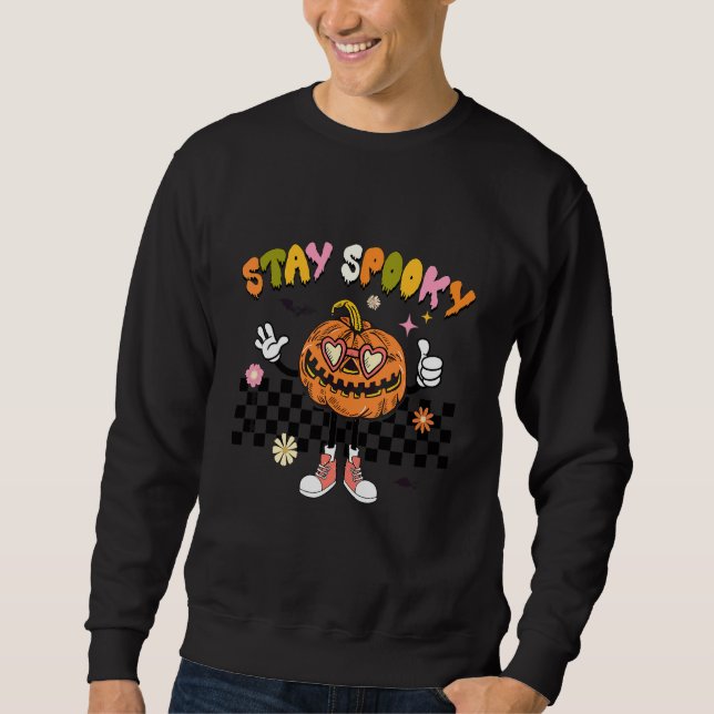 Moletom Abóbora Assustadora Xadrez Retrô Halloween (Frente)