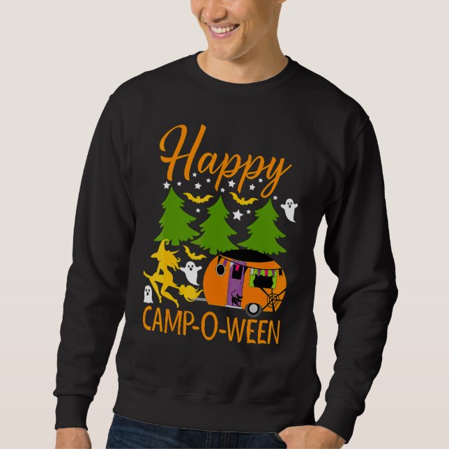 Moletom Acampamento Feliz O Ween Dia das Bruxas Camping Ac (Frente)