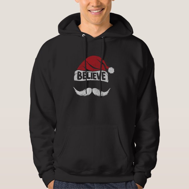 Moletom Acredite em Santa Hat Mustache Engraçado Roupa de  (Frente)
