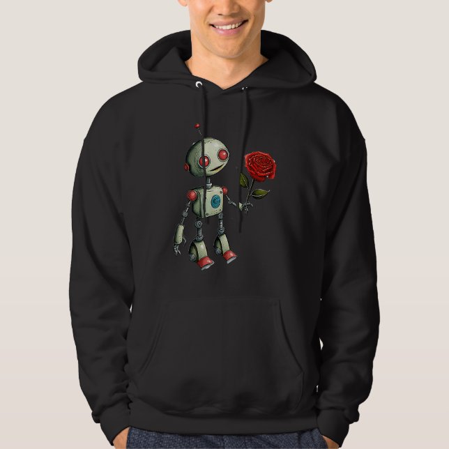 Moletom Adorable Robot Handing Out a Rose  flower (Frente)