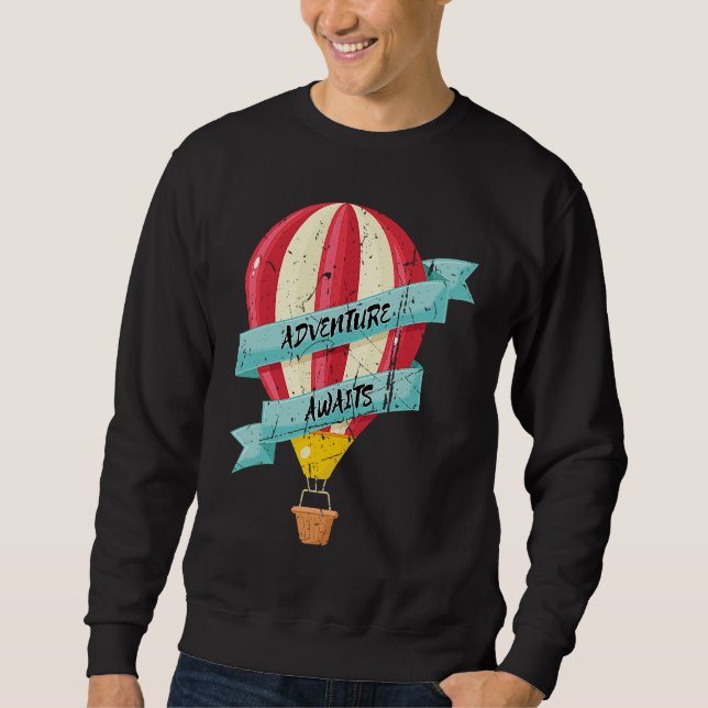 Moletom Adventure Awaits Hot Air Balloon Design Ballooning (Frente)