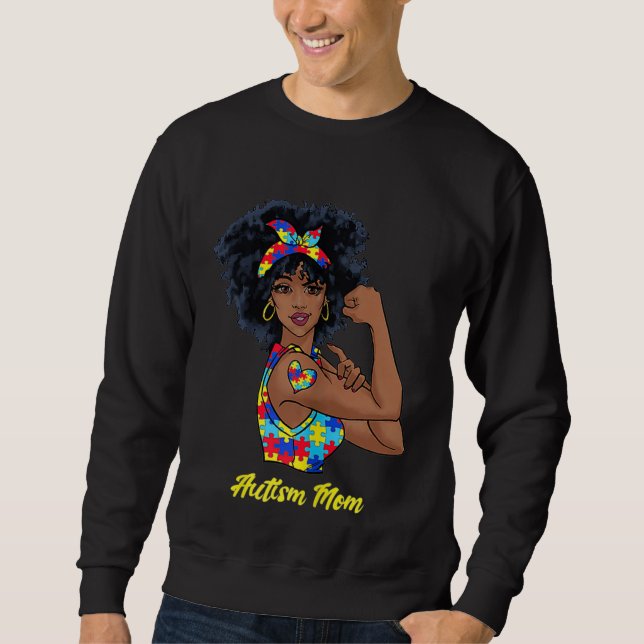 Moletom Afro Black Woman Autism Mom Awareness Tattoo Jigsa (Frente)