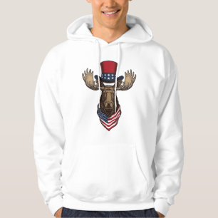 Moletom Alce Patriótico Desenho Vetorial de Gravura Vintag