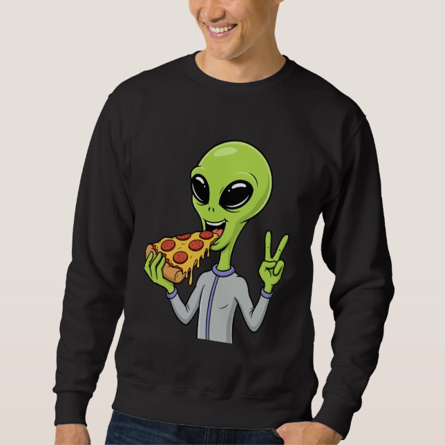 Moletom Alien Head Eating Pizza UFO Extraterrestrial Snack (Frente)