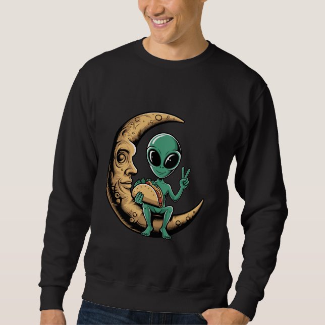 Moletom Alienígena Engraçada Come Taco Com Lua Design De A (Frente)