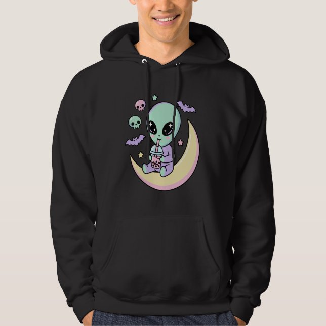 Moletom Alienígena Kawaii Bebendo Chá de Bolhas Pastel Got (Frente)