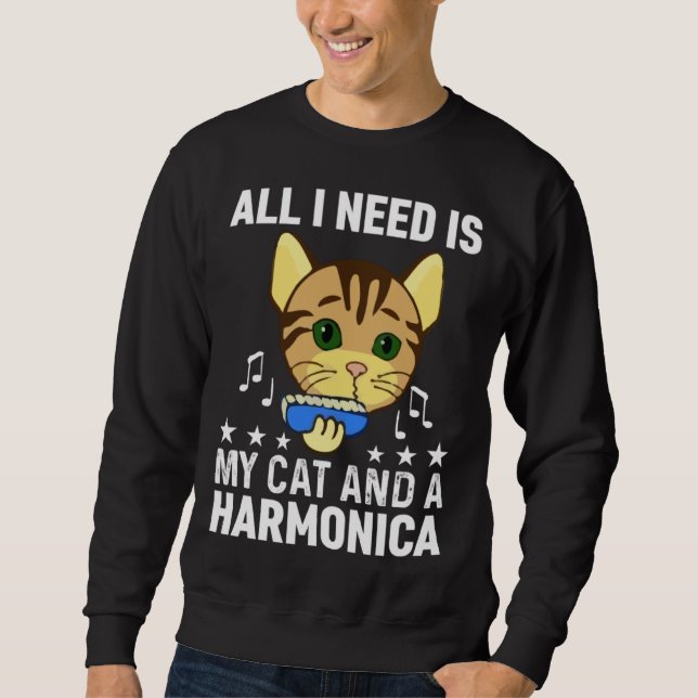 Moletom All I Need Is My Cat And A Harmonica Musician And  (Frente)