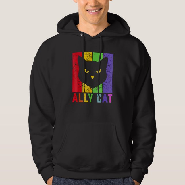 Moletom Ally Cat LGBT Gay Rainbow Pride Flag  Cat (Frente)