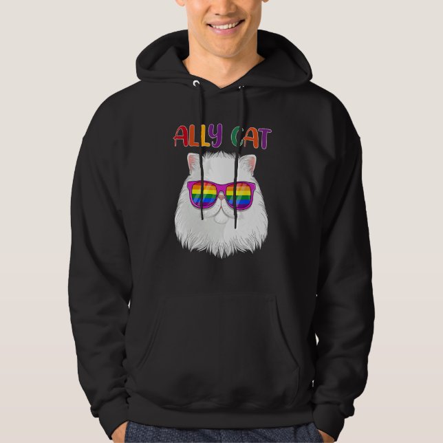 Moletom Ally Cat LGBT Gay Rainbow Pride Flag  Cat  3 (Frente)